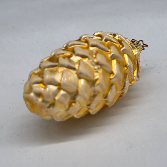 Inge Glas Pine Cone German Glass Christmas Ornament Yellow - Picture 5 of 7